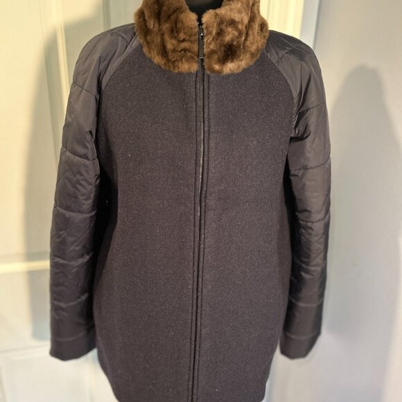 Piazza Sempione Ladies Jacket, Wool, Fur Collar, Quilted Puffer, Size 8, Gray - Picture 5 of 9